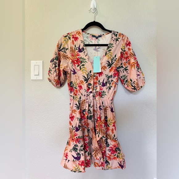 NWT Shore Brand Pink Floral Mini Dress XS - Picture 1 of 3